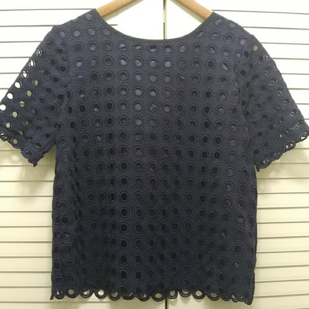 Navy blue eyelet blouse